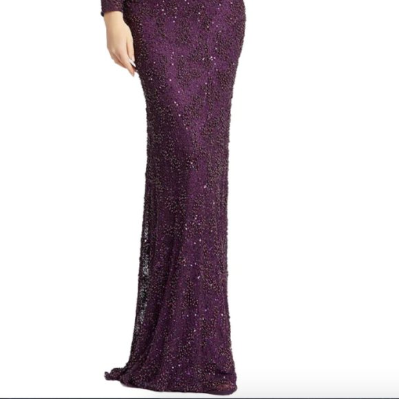 MAC DUGGAL 5177 ILLUSIONS PLUNGE NECK LONG SLEEVE PLUM GOWN sz 4 - Picture 5 of 6